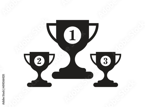 Cup Trophy Icon. Gold, Silver, and Bronze Trophies champion cup Winner award with number Inside the cup