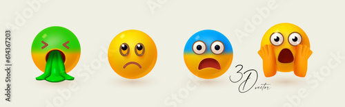Yellow ball with face set. Emotion expression collection. Disgust, horror, surprise, sadness, shock