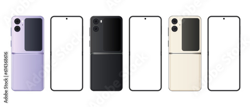 Oppo Find N2 Flip mockup with all colors variant. Smartphone mockup white screen. Mock-up screen Find N2 Flip. Vector illustration