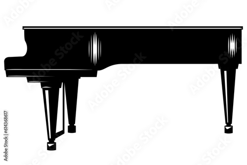 Piano. Music instrument silhouette. Outline vector clipart isolated on white.