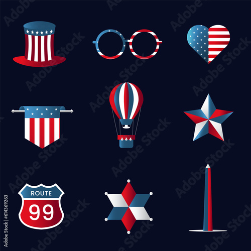Icons set for Independence day of USA. Vector illustration