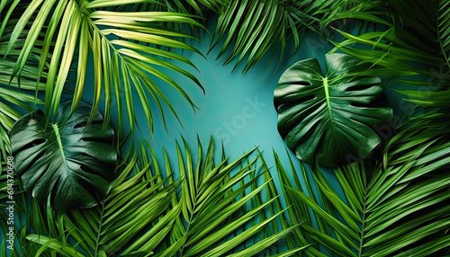 Tropical leaves of palm with copy space  ai generative