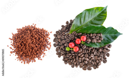 coffee grains and instant coffee on transparent png