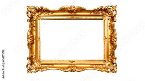 Vintage Golden frame isolated white background. Generative Ai
