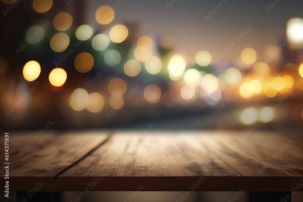 christmas lights on wooden background,photo of empty table top in front of blurred magical backgr,lights in the city