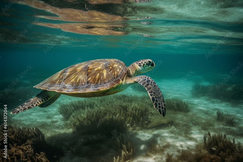Obraz premium Turtle underwater background. Generate Ai
