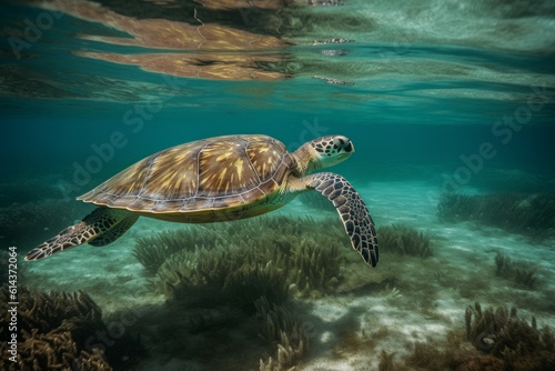 Turtle underwater background. Generate Ai