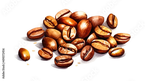 コーヒー豆の水彩イラスト　Generative AI photo