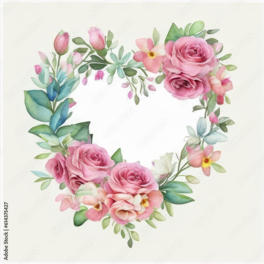 watercolor with flowers floral frame heart shape