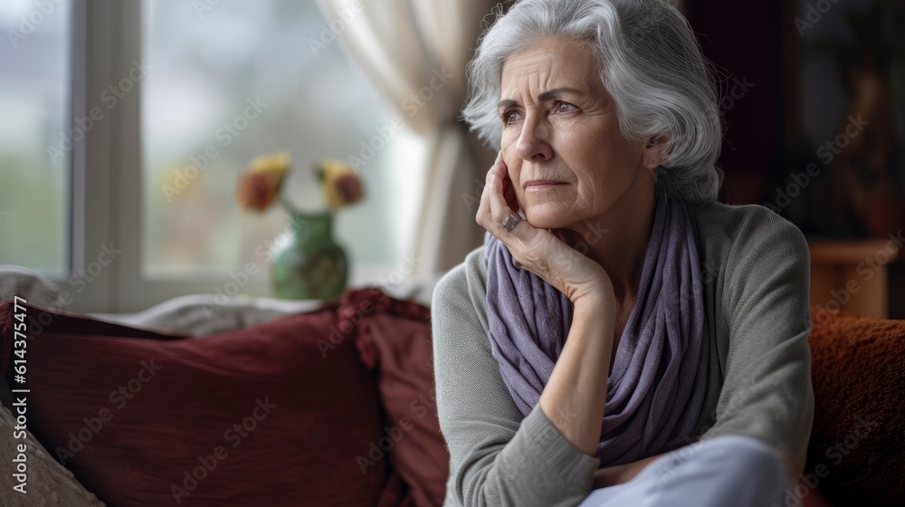 Generative AI portrait of sad senior mother Generative AI portrait of sad senior mother