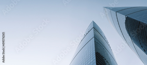 Business skyscrapers and office business center building on banner background. Economy, exchange, finance concept.
