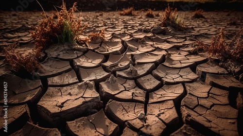 DRY AND CRACKED EARTH. DROUGHT DUE TO CLIMATE CHANGE. GENERATIVE AI.