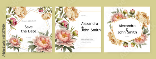 White pink rose floral flower vector flower wedding invitation template with aesthetic border watercolor © SyahCreation