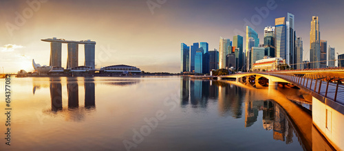 Singapore city at  Marina during dramatic sunset photo