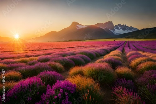 Landscaping sun rise andsun suset in mountains and meadow 