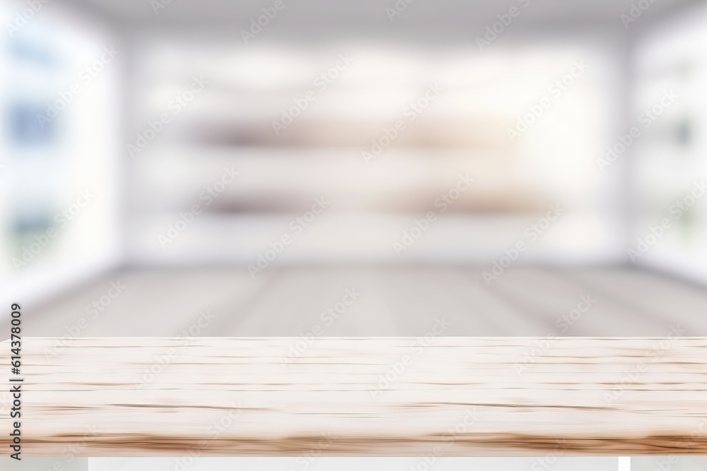 photo of empty table top in front of blurred white studio,empty room with a table,empty white room with table and chairs