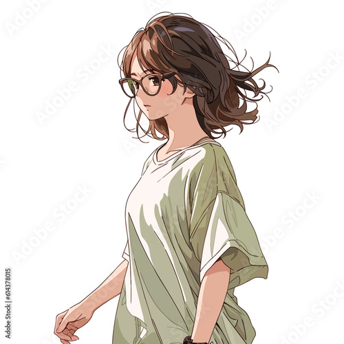 Fille manga simple qui se balade
