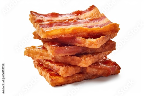 Crispy Fried Bacon Strips On White Background 