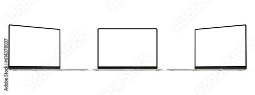 Modern Golden Laptop Computers Mockups, Front and Side View, Isolated on White Background. Vector Illustration