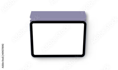 Tablet Computer With Smart Case, Blank Screen, Top View, Isolated on White Background. Vector Illustration