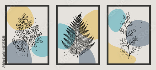 Botanical wall art vector fern set. Abstract Plant Art design for print, cover, wallpaper, Vector illustration.