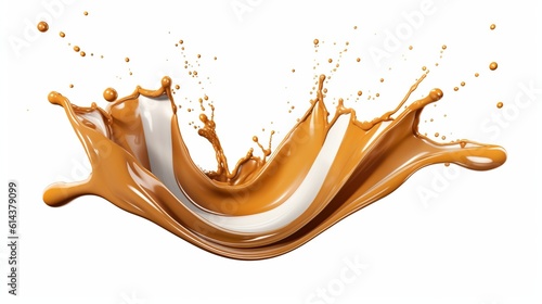 Caramel splash isolated on white background. Generative Ai