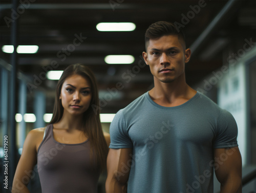 A healthy woman and a healthy man training at the gym 14