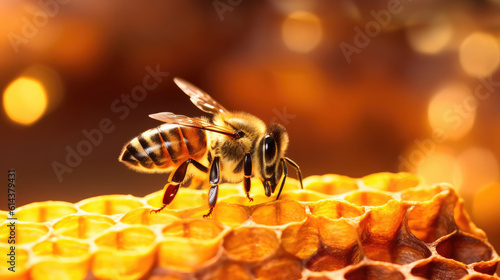 Close up photography of bees in a honeycomb © didiksaputra