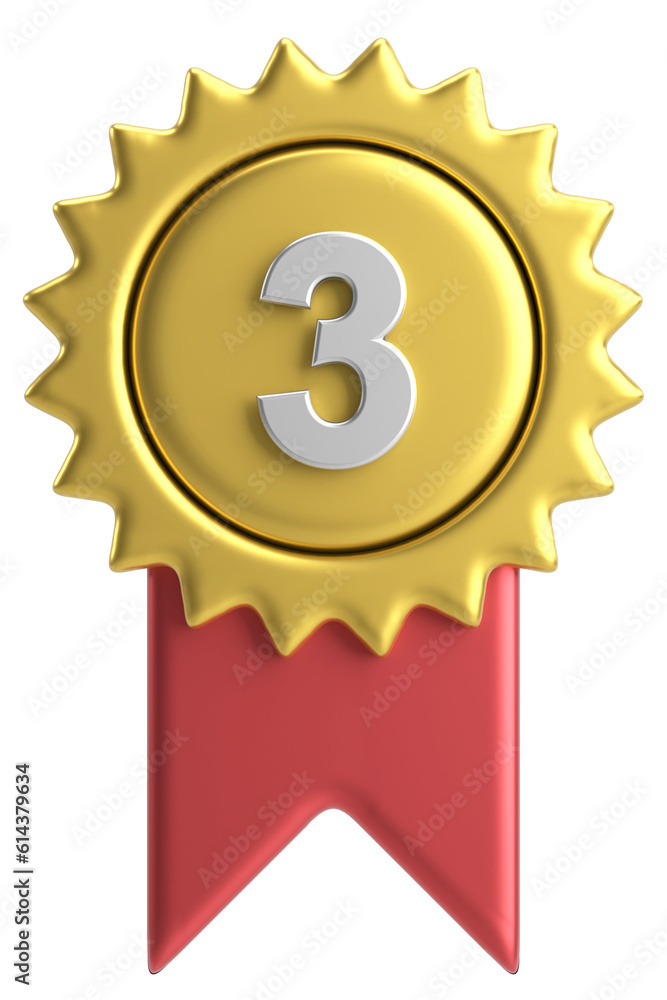 3D medal. Number three. 3D illustration. 3D medal. Number three. 3D illustration.
