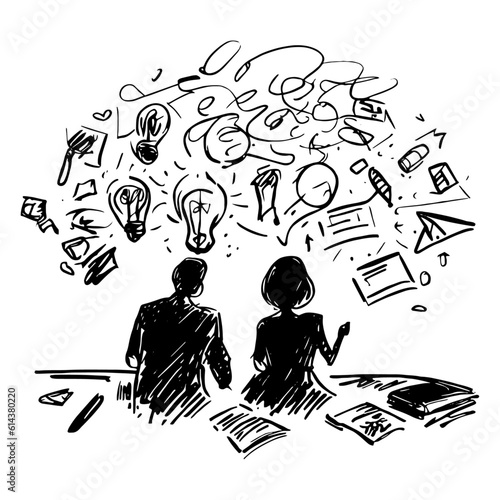 man and woman creative ideas doodle sketch