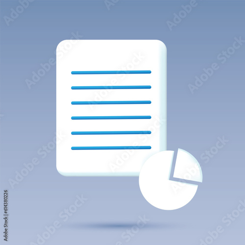 3d business icon paper document and graph. 3d vector illustration.