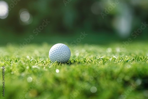 Selective focus. white golf ball on green grass good for background