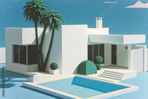 Modern architecture flat illustration style,poolside villa minimalist,modern house in the city