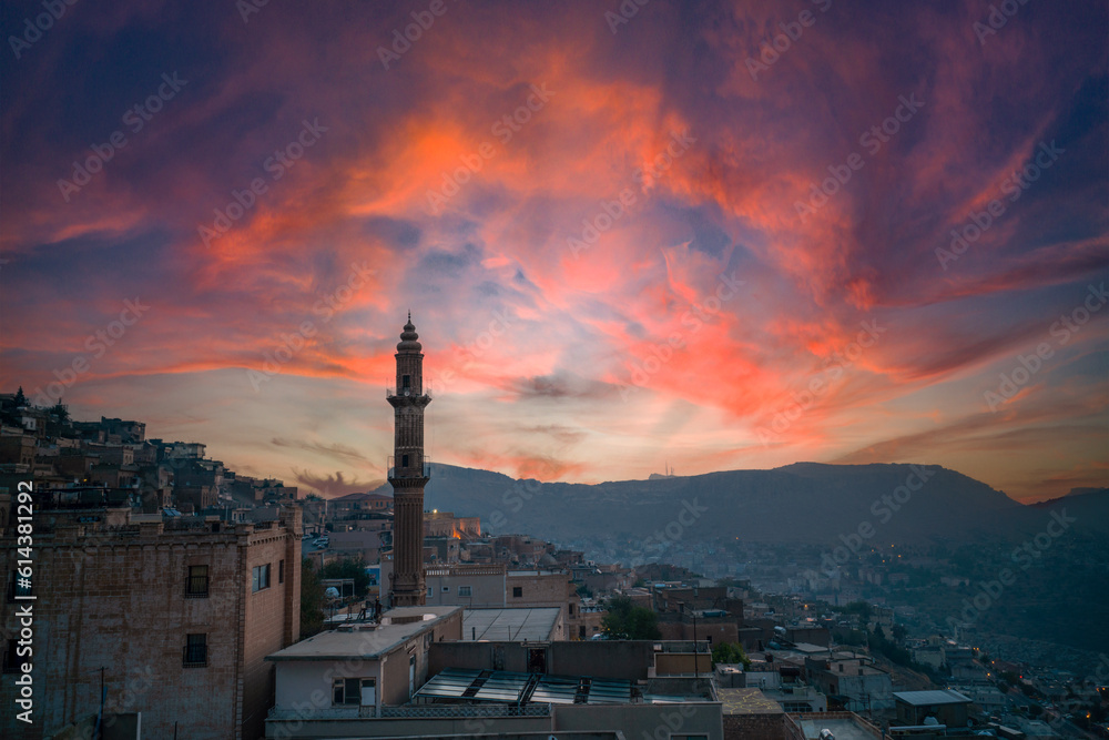 mardin region old city part architecture and colorful sky