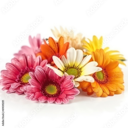 Mixed colorful daisies isolated on white background. Colourful daisies. Generative AI.