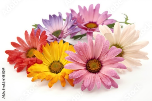 Mixed colorful daisies isolated on white background. Colourful daisies. Generative AI.