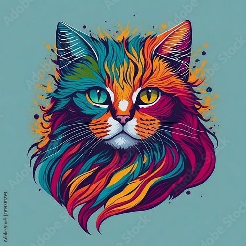 Colorful cute cat face with isolated background