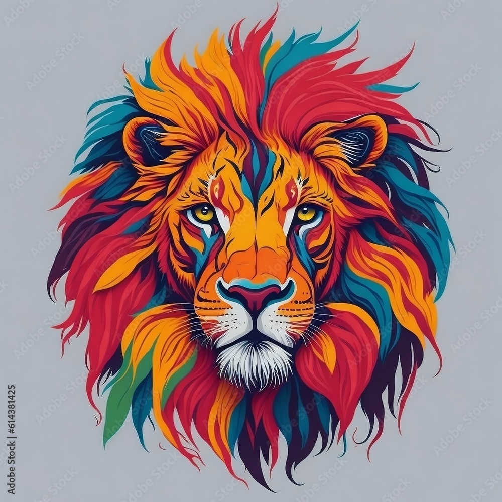 Colorful lion face with isolated background Colorful lion face with isolated background