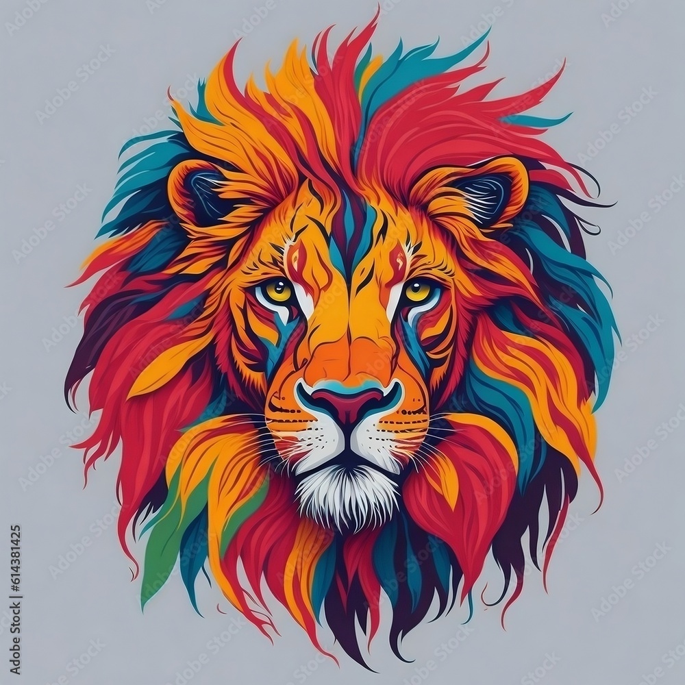 Colorful lion face with isolated background