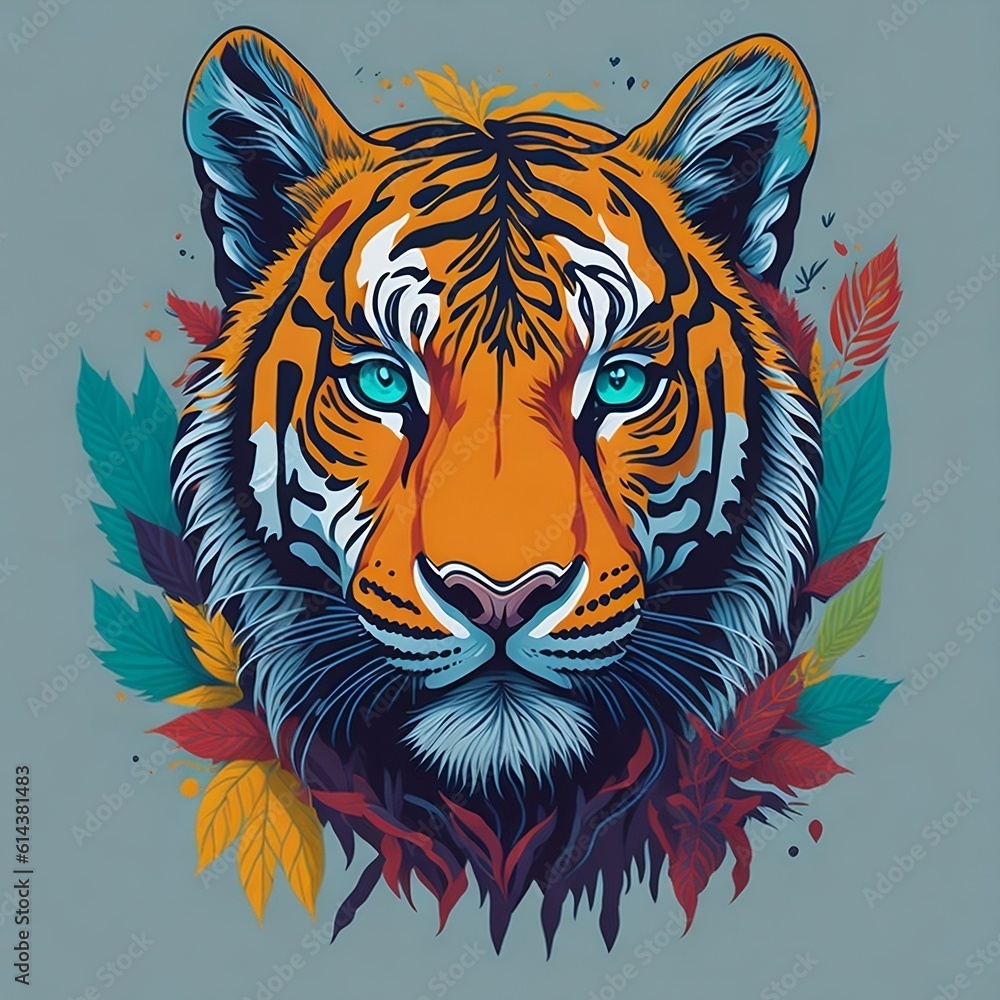 Colorful tiger face with isolated background