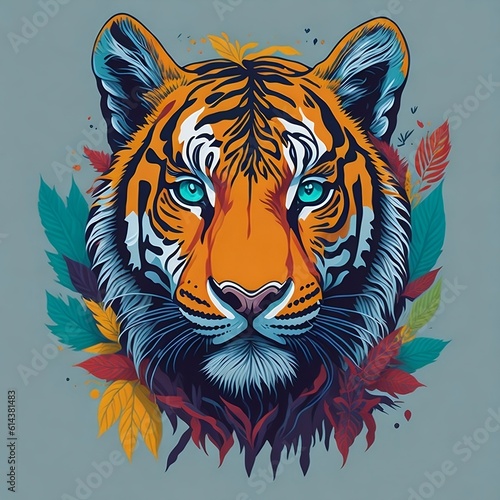 Colorful tiger face with isolated background