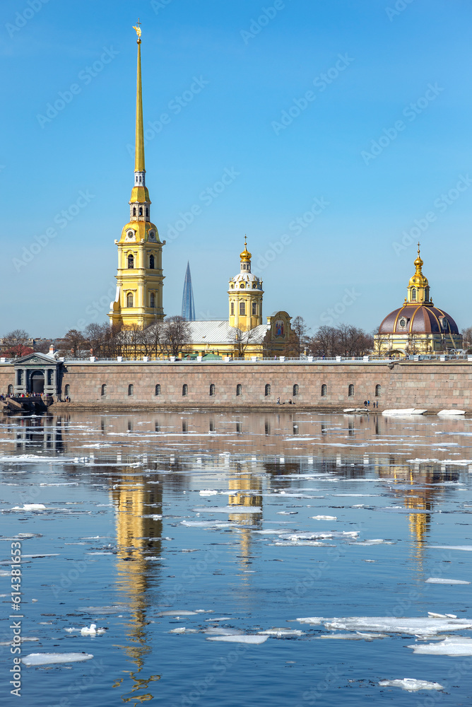 Peter and Paul Fortress close-up on a spring day. Saint-Petersburg