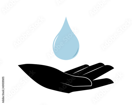 A hand holds a drop of water. Silhouettes.