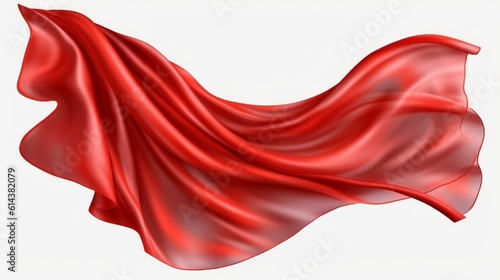 Flying red silk fabric isolated on a white background. Generative Ai