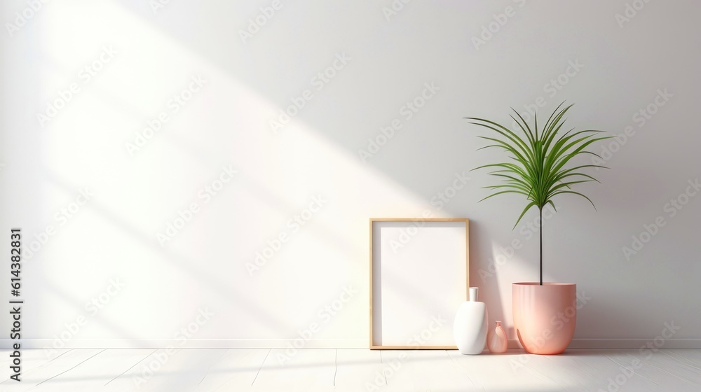Stylish living room interior design with mock up poster frame, creative home accessories. Home staging. Copy space, Generative AI illustration Stylish living room interior design with mock up poster frame, creative home accessories. Home staging. Copy space, Generative AI illustration