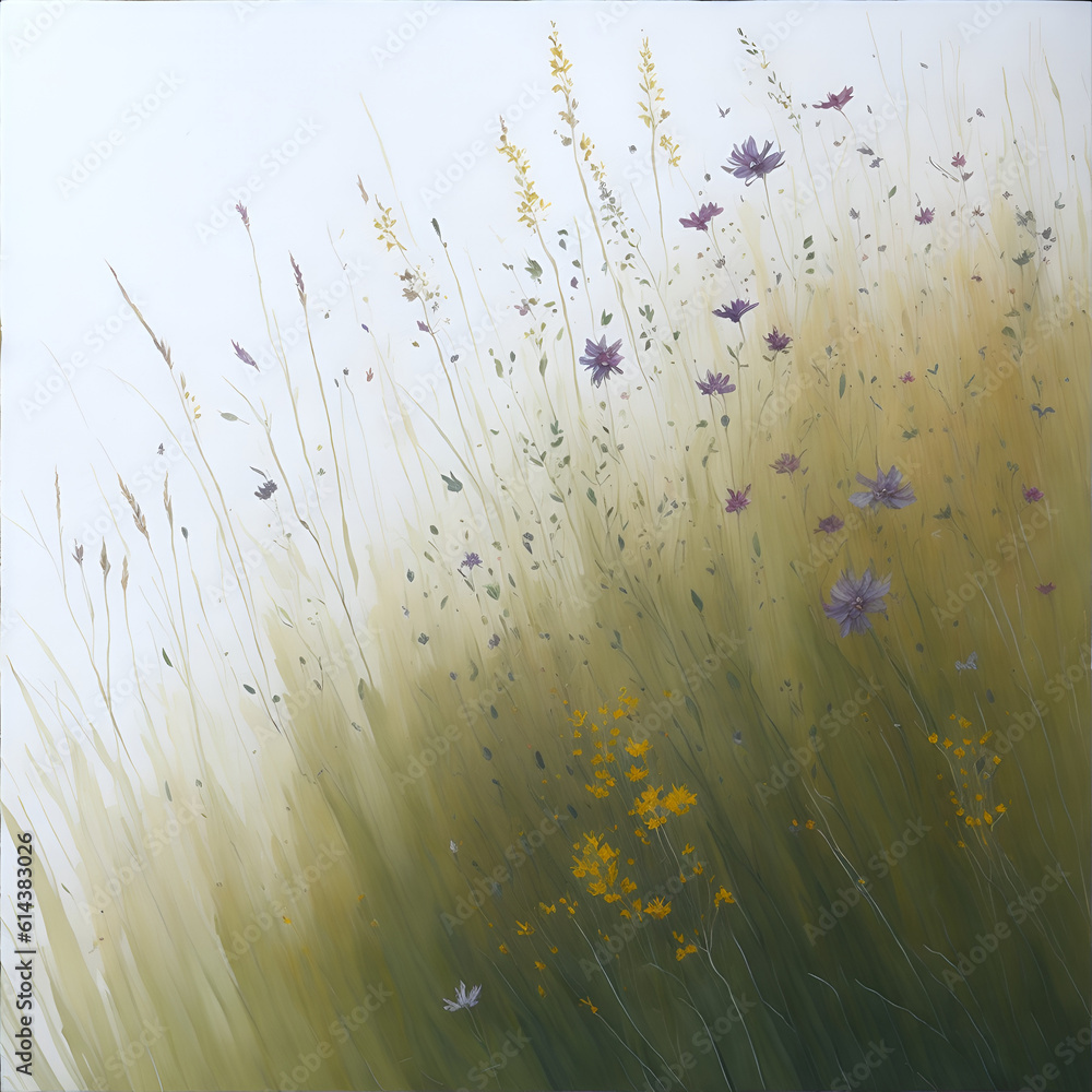 Obraz premium Meadow wild flowers watercolor paint. AI generated illustration