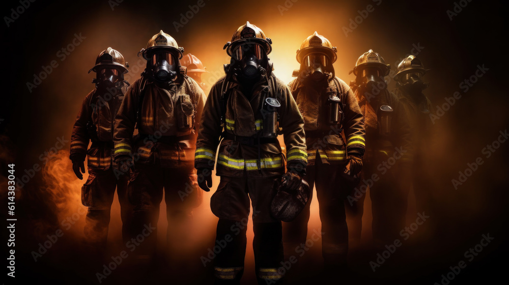 Fototapeta premium group of fireman teamwork at action fighting