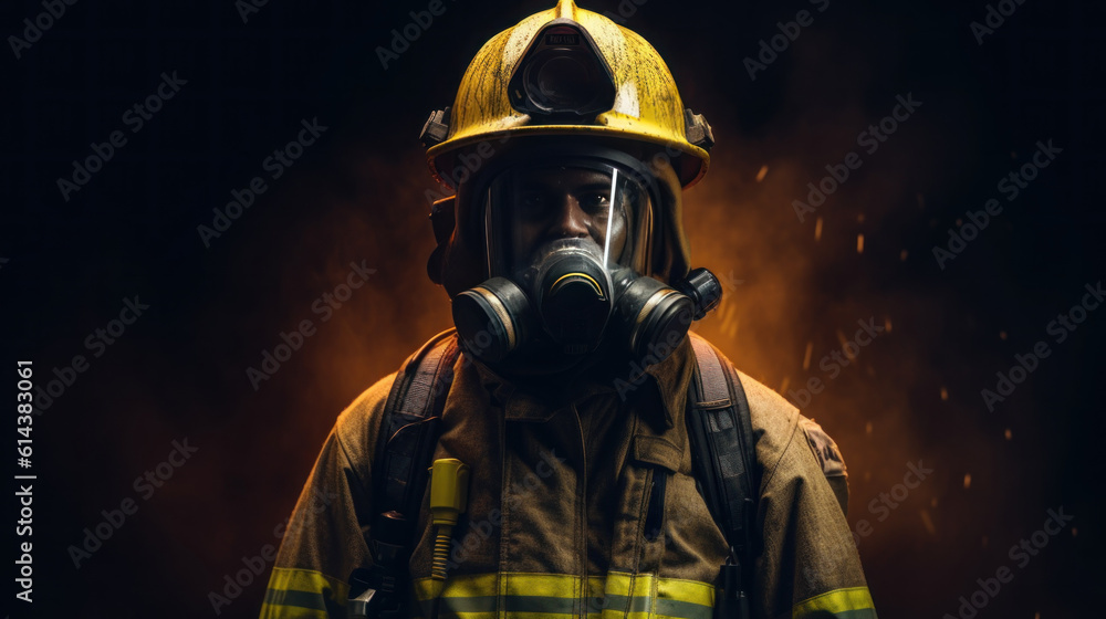 The fireman with a mask and gas mask