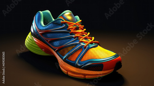 The colorful running shoes on black background