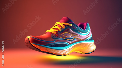 Colorful shoes running on black background